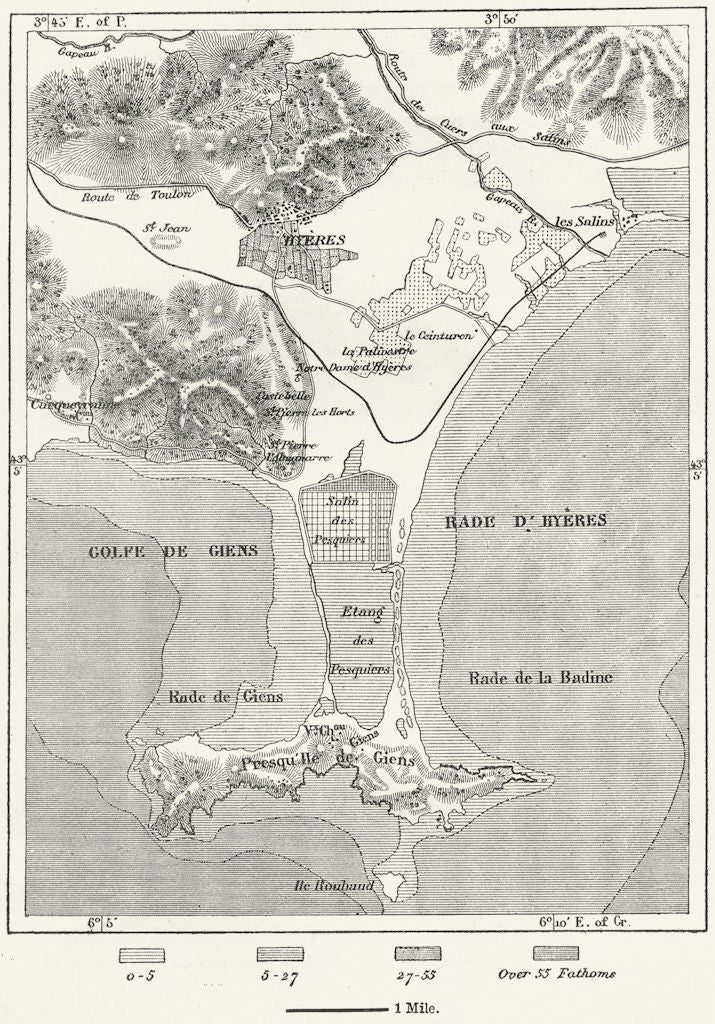 FRANCE. Hyeres, sketch map c1885 old antique vintage plan chart